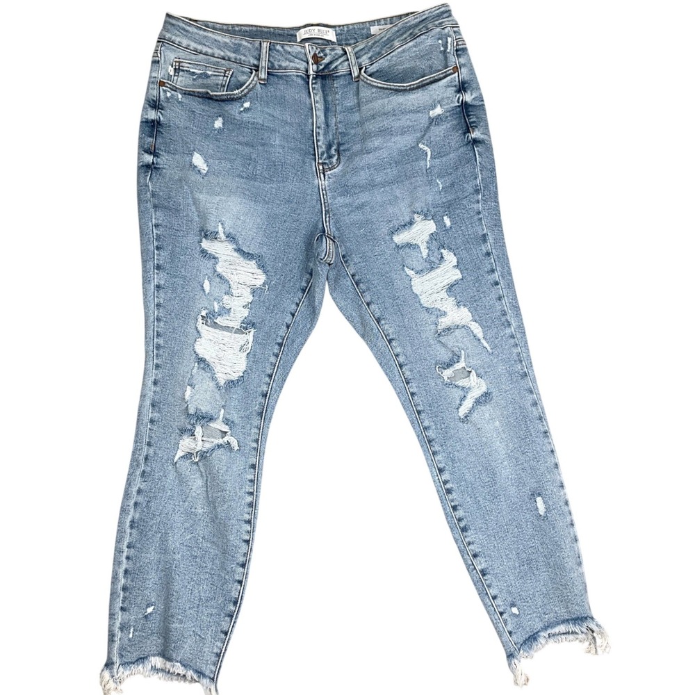Judy Blue Jeans Womens 18W Light Blue Skinny Destroyed Sharkbite Hem JB88390